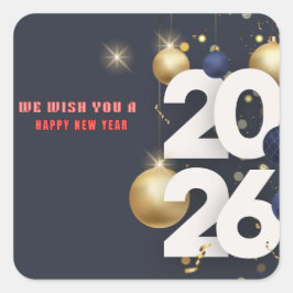 Adesivo Quadrado Feliz Ano Novo 2026 Desenho Natalino Festivo