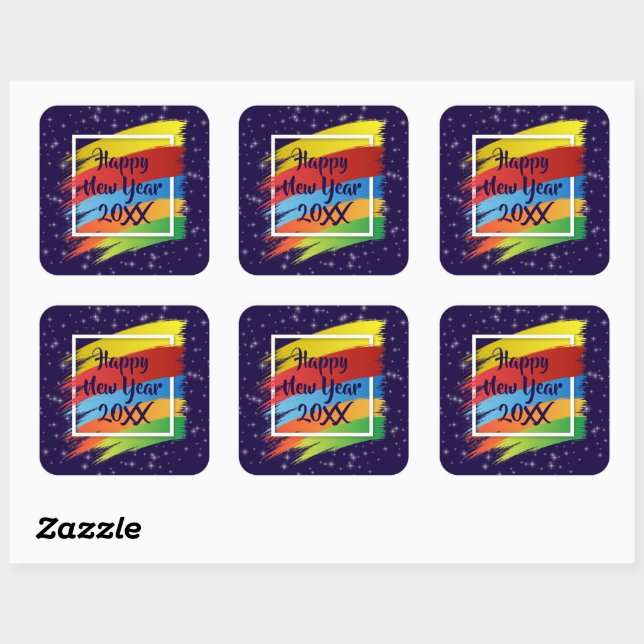 Adesivo Quadrado Feliz ano novo 20xx de Traços do Pincel (Folha)