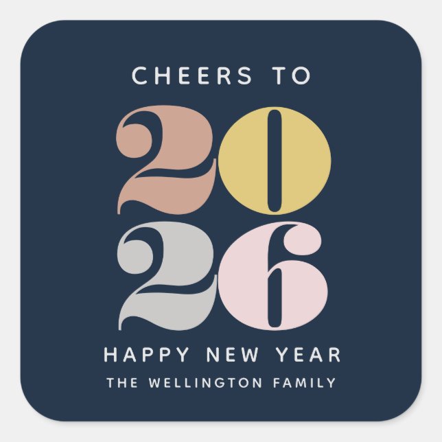 Adesivo Quadrado Feliz ano novo Cheer Blue Sticker (Frente)