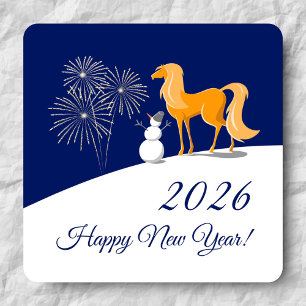 Adesivo Quadrado Feliz Ano Novo Chinês do Cavalo de Fogo 2026