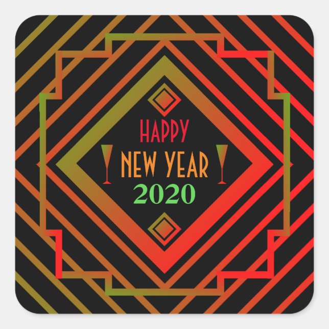 Adesivo Quadrado Feliz ano novo de Gatsby Miami de 1920 (Frente)