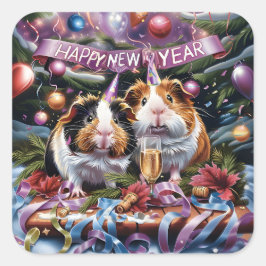 Adesivo Quadrado Feliz ano novo de porcos-guineenses