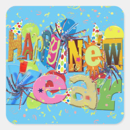 Adesivo Quadrado Feliz ano novo festivo