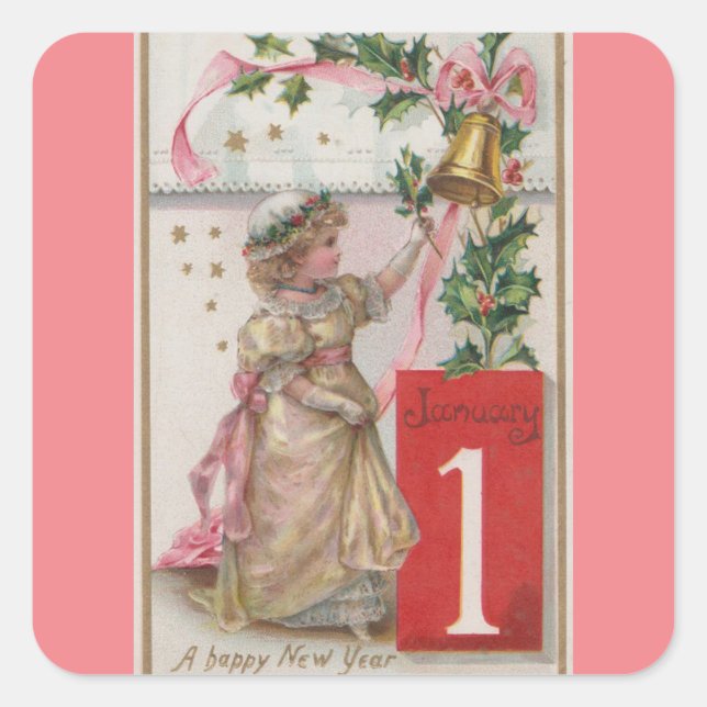 Adesivo Quadrado Feliz ano novo Girl Sticker (Frente)