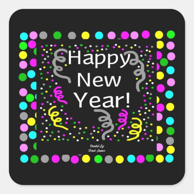 Adesivo Quadrado Feliz ano novo Greeting Square Sticker (Frente)
