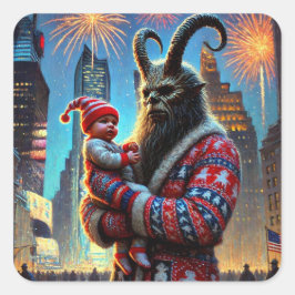 Adesivo Quadrado Feliz ano novo Krampus