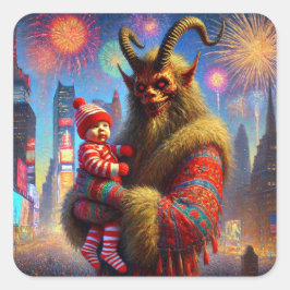 Adesivo Quadrado Feliz ano novo Krampus