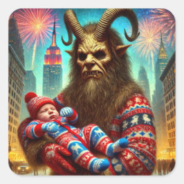 Adesivo Quadrado Feliz ano novo Krampus
