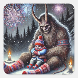 Adesivo Quadrado Feliz ano novo Krampus