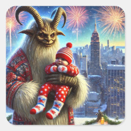 Adesivo Quadrado Feliz ano novo Krampus