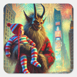 Adesivo Quadrado Feliz ano novo Krampus