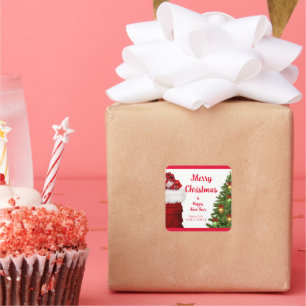 Adesivo Quadrado Feliz Ano Novo Natal Alegre Vermelho Personalizado