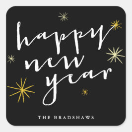 Adesivo Quadrado Feliz Ano Novo Rótulo Moderno Rechonchudo Estrela 