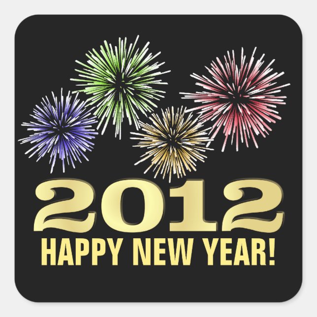 Adesivo Quadrado Feliz ano novo Stickers - 2012 com Fireworks (Frente)