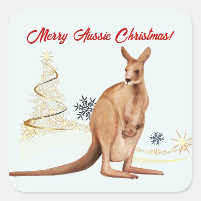 Adesivo Quadrado Feliz Aussie Christmas Kangaroo (Frente)