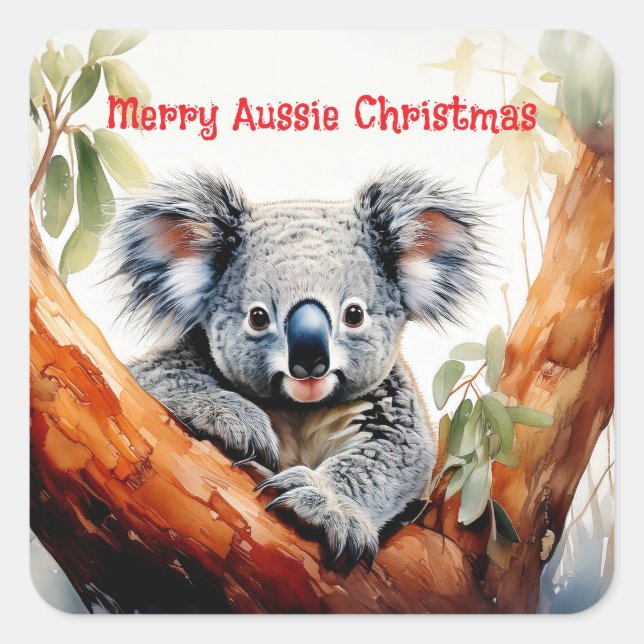Adesivo Quadrado Feliz Aussie Christmas Koala (Frente)