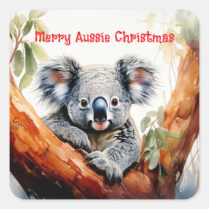 Adesivo Quadrado Feliz Aussie Christmas Koala