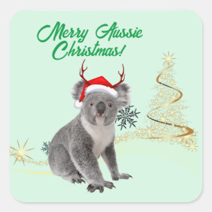 Adesivo Quadrado Feliz Aussie Christmas Koala