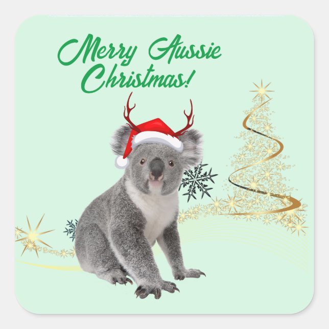 Adesivo Quadrado Feliz Aussie Christmas Koala (Frente)