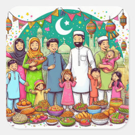 Adesivo Quadrado Feliz banquete De Celebração Da Família Eid