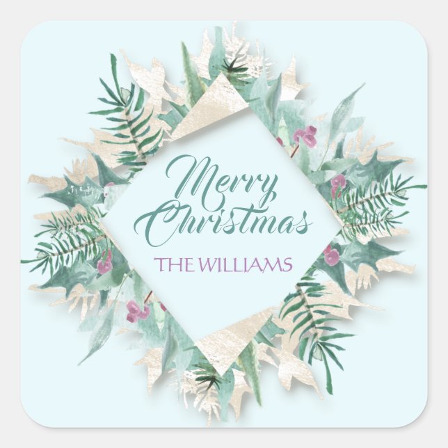 Adesivo Quadrado Feliz Belo Natal Feliz Feriados Diamond Azul (Frente)