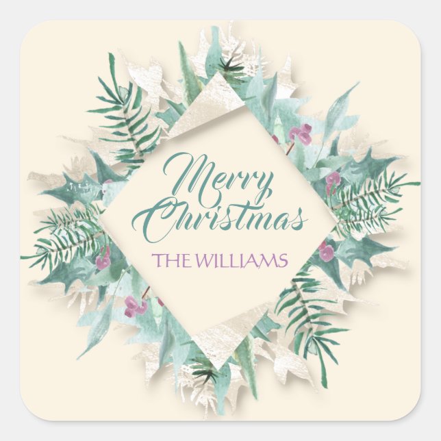 Adesivo Quadrado Feliz Belo Natal Feliz Feriados Diamond Ivory (Frente)