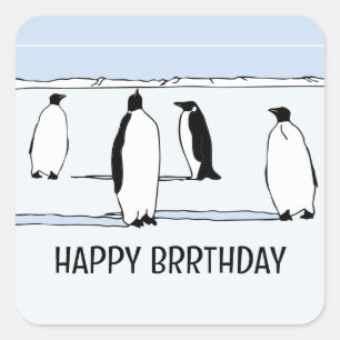Adesivo Quadrado Feliz BRRthday Penguin Winter Birthday Legal