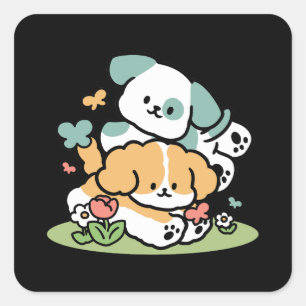 Adesivo Quadrado Feliz Cachorro A Cair Em Maio - Arte Canina Kawaii