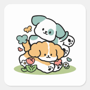 Adesivo Quadrado Feliz Cachorro A Cair Em Maio - Arte Canina Kawaii
