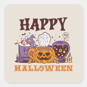 Adesivo Quadrado Feliz Café Halloween Breve
