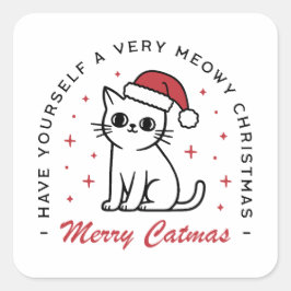 Adesivo Quadrado Feliz Catma meowy gato de Natal