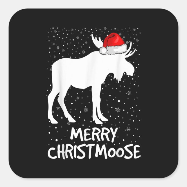 Adesivo Quadrado Feliz Christmoose Engraçado Papais noeis Natal Moo (Frente)