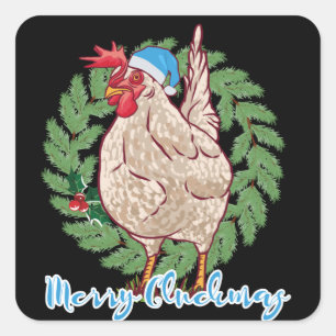 Adesivo Quadrado Feliz Cluckmas Natal Engraçado Galinha