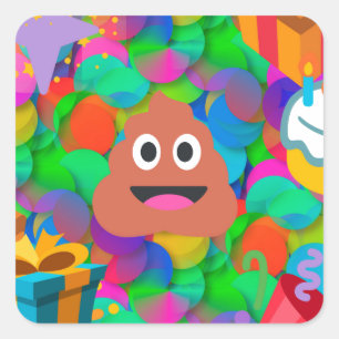 Adesivo Quadrado feliz cocô de aniversário emoji