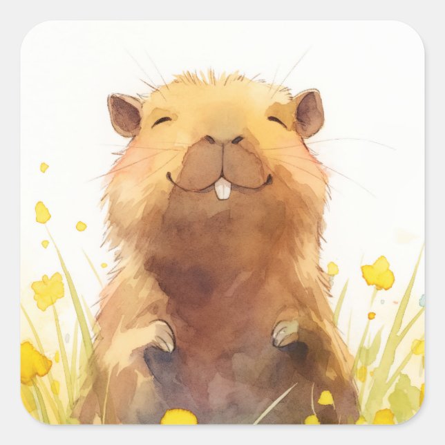 Adesivo Quadrado Feliz como um Capivara Pode Ser (Frente)