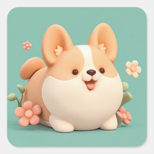 Adesivo Quadrado Feliz Corgi Gordinho de Argila