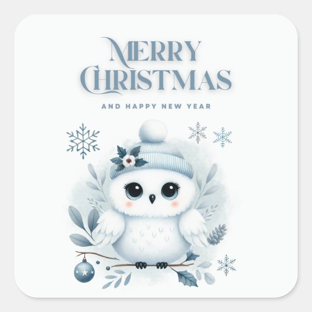Adesivo Quadrado Feliz Coruja de Natal (Frente)