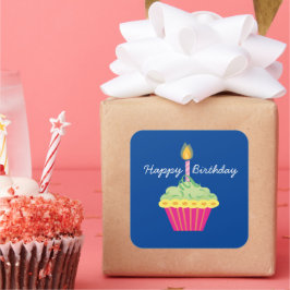 Adesivo Quadrado Feliz Cupcake de aniversário