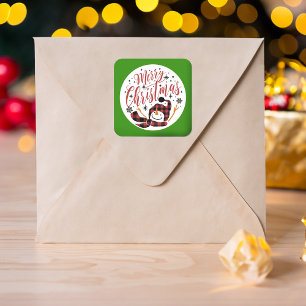 Adesivo Quadrado Feliz de Bebê Snowman Primeira Foto Única de Natal