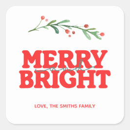 Adesivo Quadrado Feliz de Natal e palito vermelho brilhante