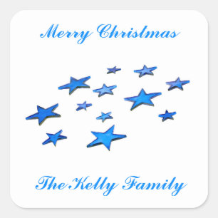 Adesivo Quadrado Feliz decoração de estrelas azuis de Natal com t
