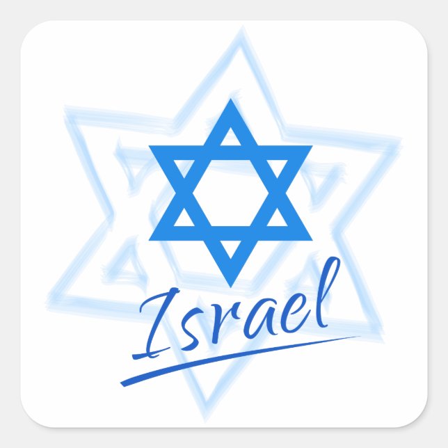 Adesivo Quadrado Feliz Dia da Independência de Israel Estrela Azul  (Frente)