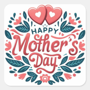 Adesivo Quadrado Feliz Dia das Mães - Coração Botânico e Rascunho