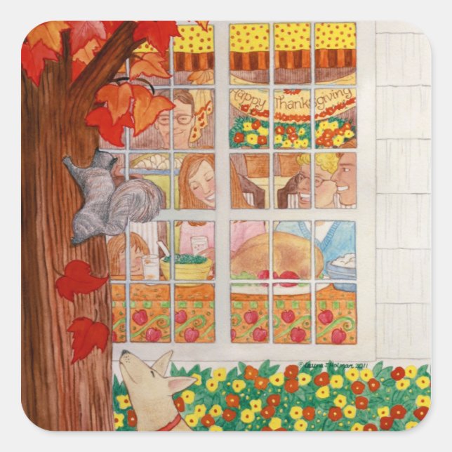 Adesivo Quadrado Feliz Dia de Ação de Graças (Frente)