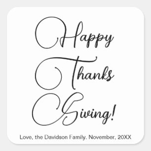 Adesivo Quadrado Feliz dia de Ação de Graças - script personalizado