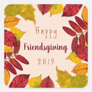 Adesivo Quadrado Feliz Dia de Amizade com Folhas de outono