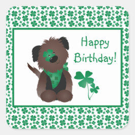 Adesivo Quadrado Feliz Dia de Aniversário Cachorro Verde