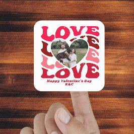 Adesivo Quadrado Feliz dia de os namorados Love Heart Photo Sticker