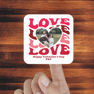 Adesivo Quadrado Feliz dia de os namorados Love Heart Photo Sticker