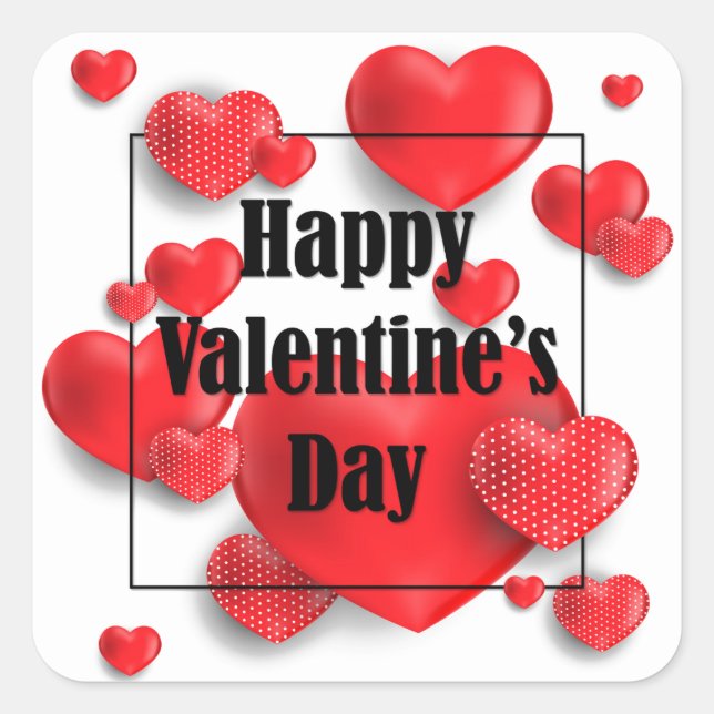 Adesivo Quadrado Feliz dia de os namorados Red Love Hearts | Feriad (Frente)